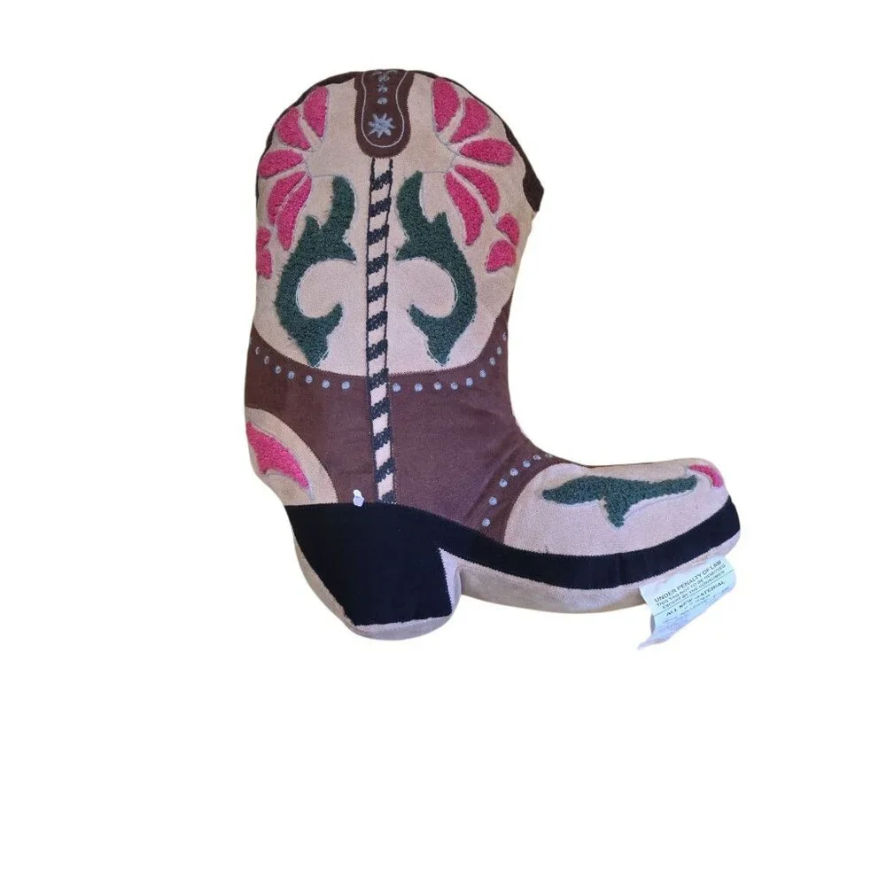 New Cowgirl Western Boot Throw Pillow Pink Green Brown Decor